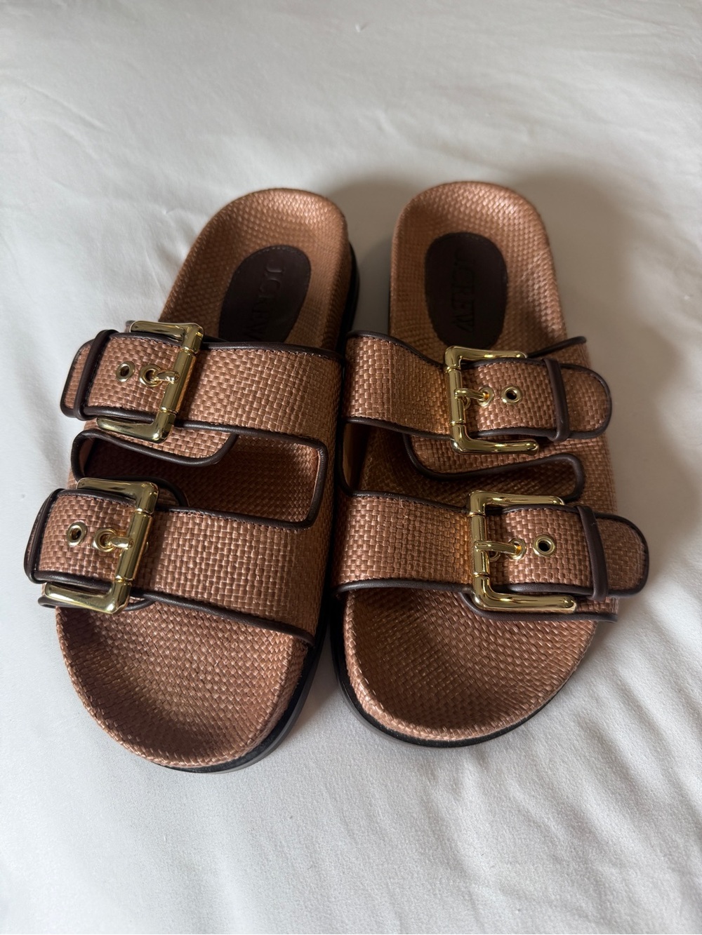 J.Crew Metallic Gold Double-Buckle Slide Sandals